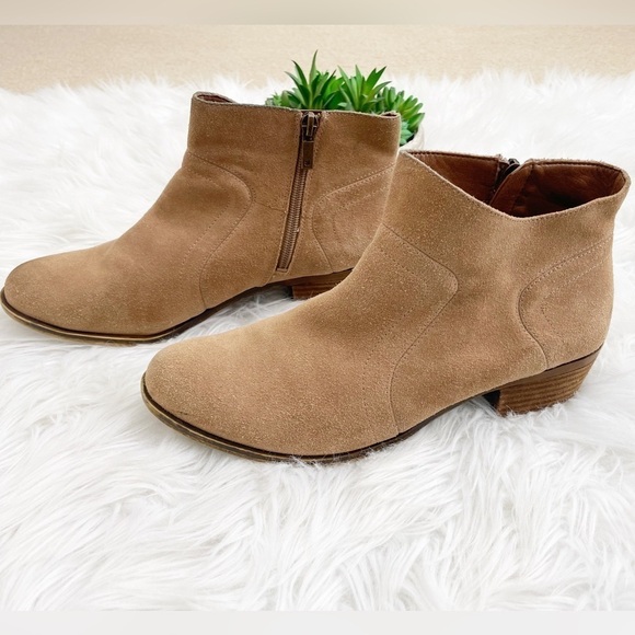 Lucky Brand Brolley Boho Tan Leather Suede Block Heel Slip On Ankle Boots 9.5 - Picture 7 of 15